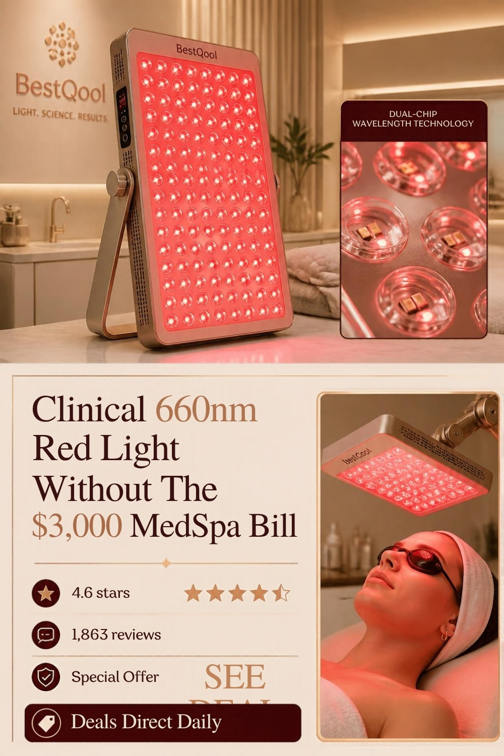 BestQool High-Irradiance Red Light Therapy Panel Pinterest Pin Creative