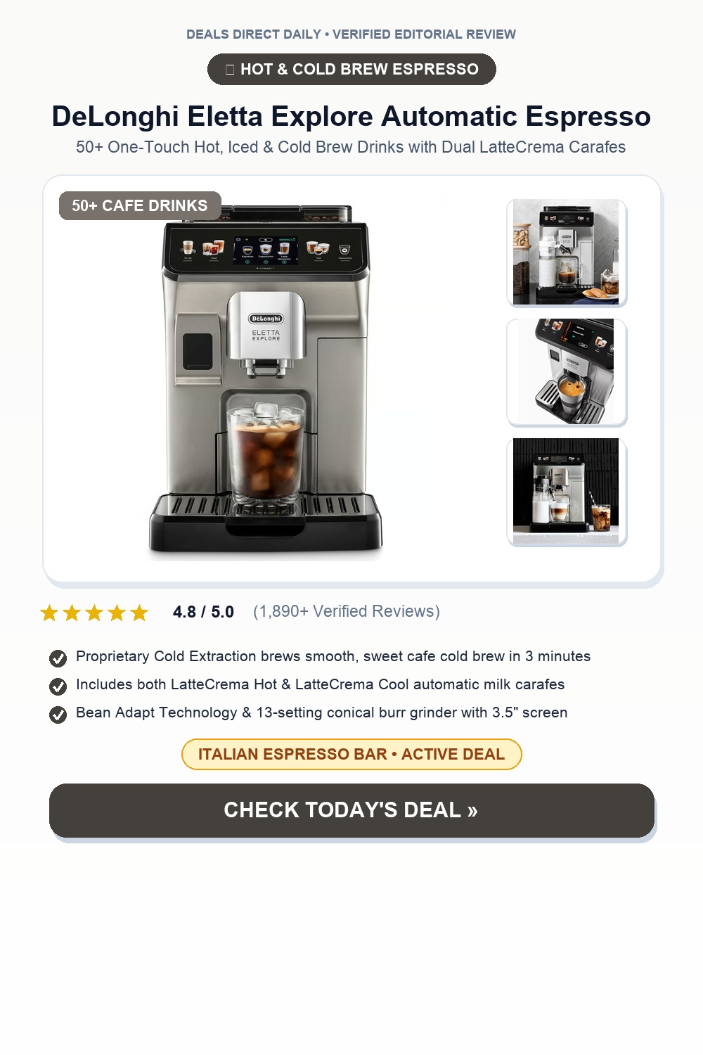 DeLonghi Eletta Explore Cold Brew & Hot Espresso Pinterest Pin Creative