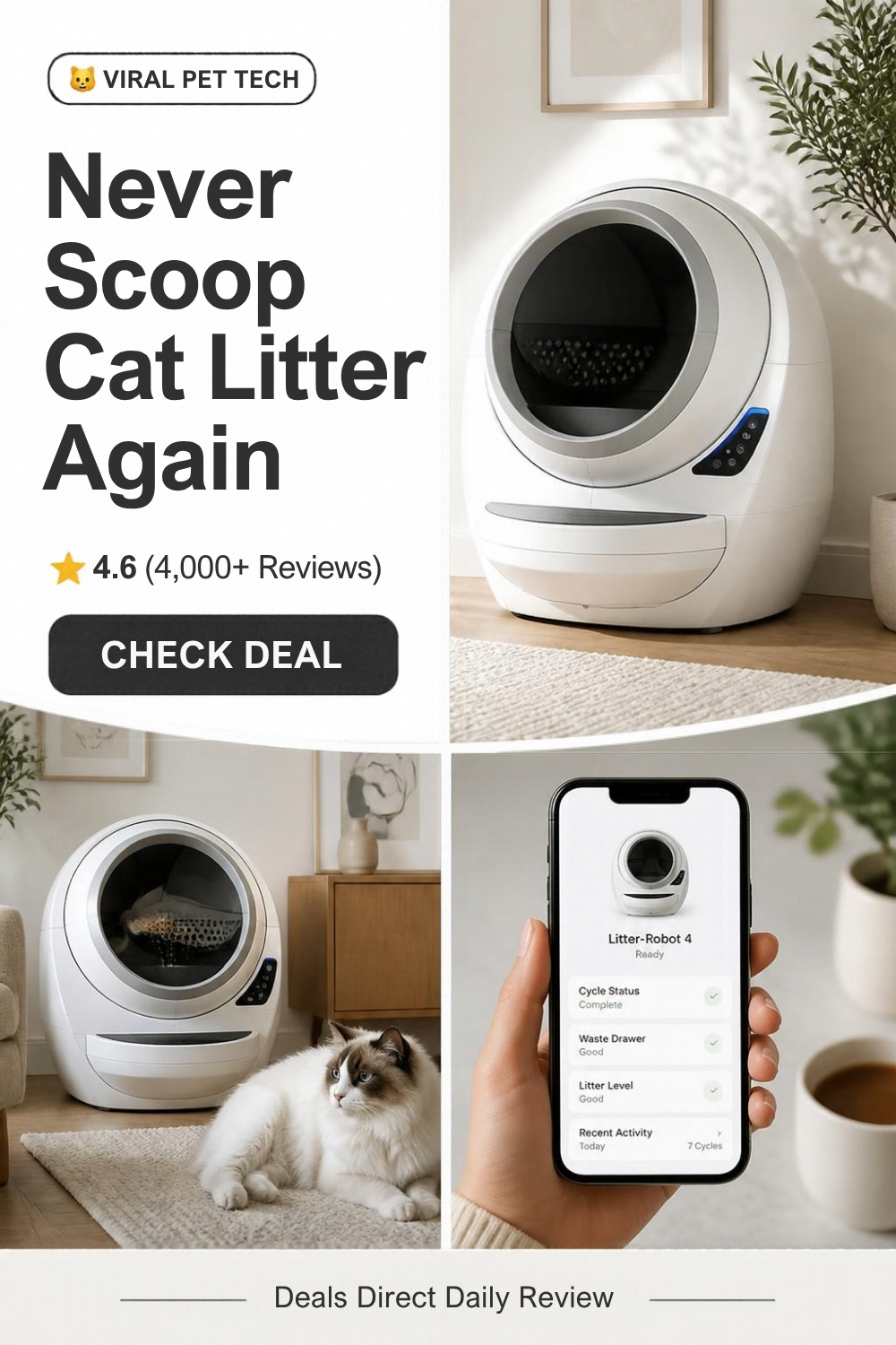 Whisker Litter-Robot 4 Automatic Self-Cleaning Cat Litter Box Pinterest Pin Creative